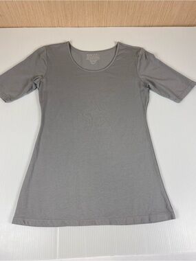 DownEast Gray Modal Blend Half Sleeve Scoop Neck Stretch Tee Top Small